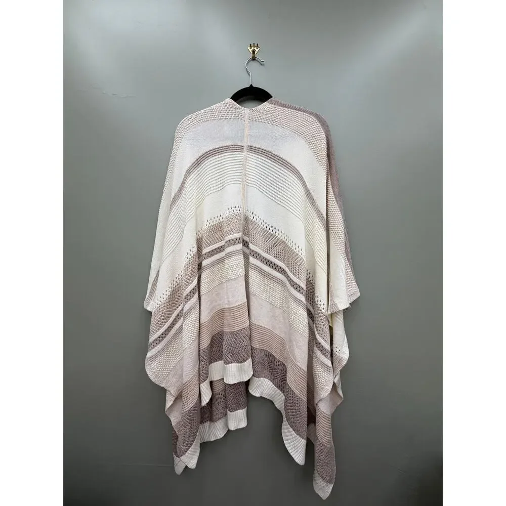 NWT White House Black Market Mixed Texture Ruana Poncho Neutral M/L